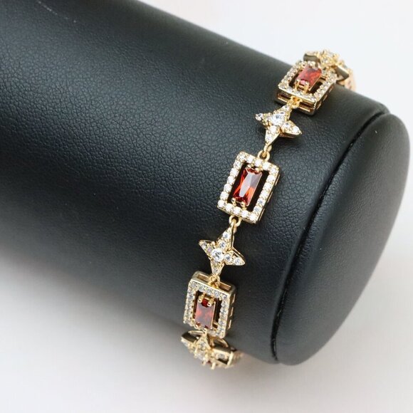 "Rose Gold Bracelet with Red Baguette Stones and Star CZ Links, XPBL0818 - Picture 9 of 12